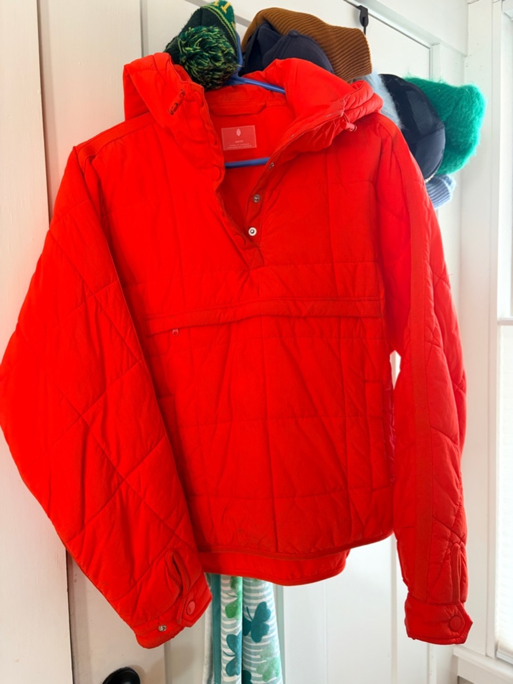 Free People Bright Red Quilted Pullover Puffer Jacket